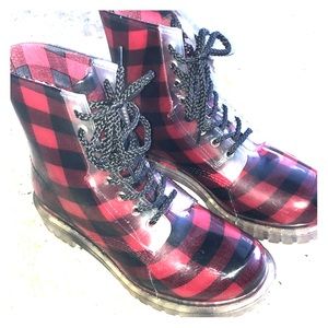 Rubber Flannel Patterned Combat Boots